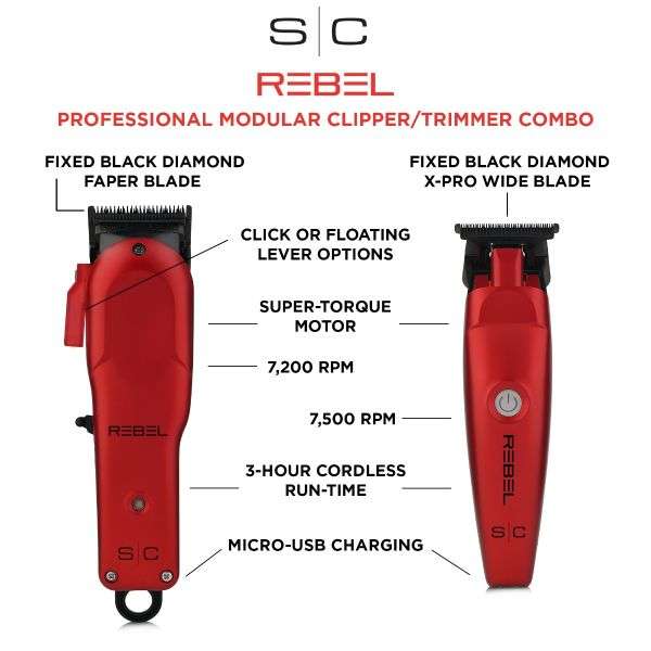 Red Stylecraft Rebel Super Torque Clipper and Trimmer Set